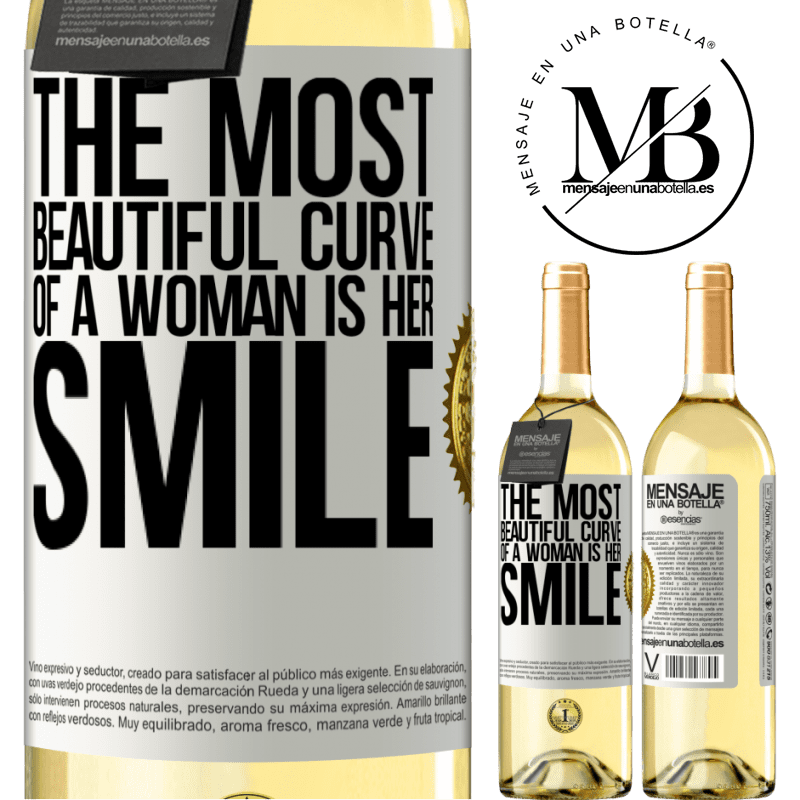 29,95 € Free Shipping | White Wine WHITE Edition The most beautiful curve of a woman is her smile White Label. Customizable label Young wine Harvest 2022 Verdejo