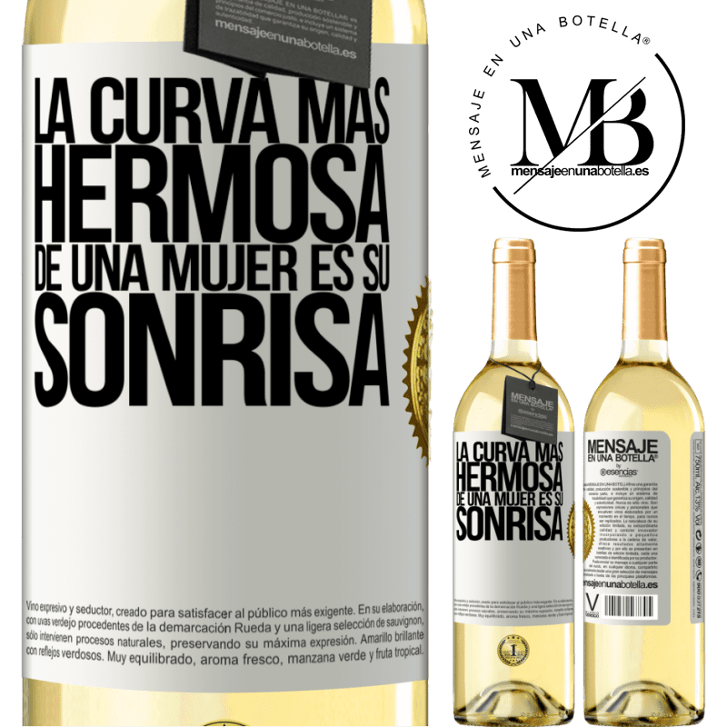 29,95 € Envío gratis | Vino Blanco Edición WHITE La curva más hermosa de una mujer es su sonrisa Etiqueta Blanca. Etiqueta personalizable Vino joven Cosecha 2025 Verdejo