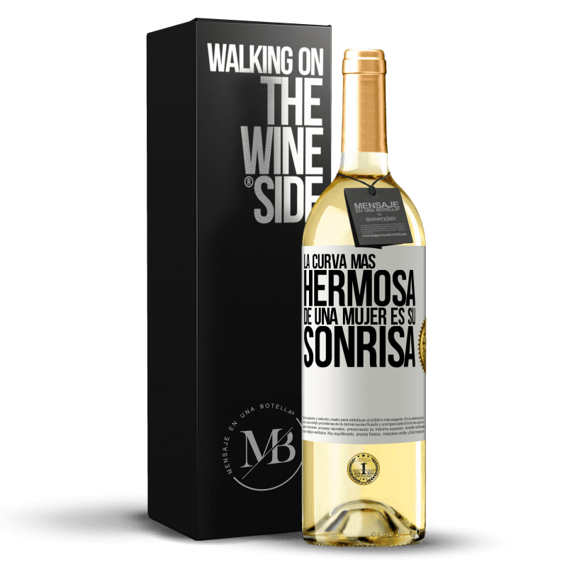 29,95 € Envío gratis | Vino Blanco Edición WHITE La curva más hermosa de una mujer es su sonrisa Etiqueta Blanca. Etiqueta personalizable Vino joven Cosecha 2024 Verdejo