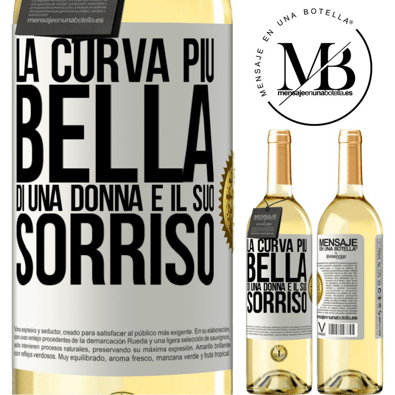 29,95 € Spedizione Gratuita | Vino bianco Edizione WHITE La curva più bella di una donna è il suo sorriso Etichetta Bianca. Etichetta personalizzabile Vino giovane Raccogliere 2025 Verdejo