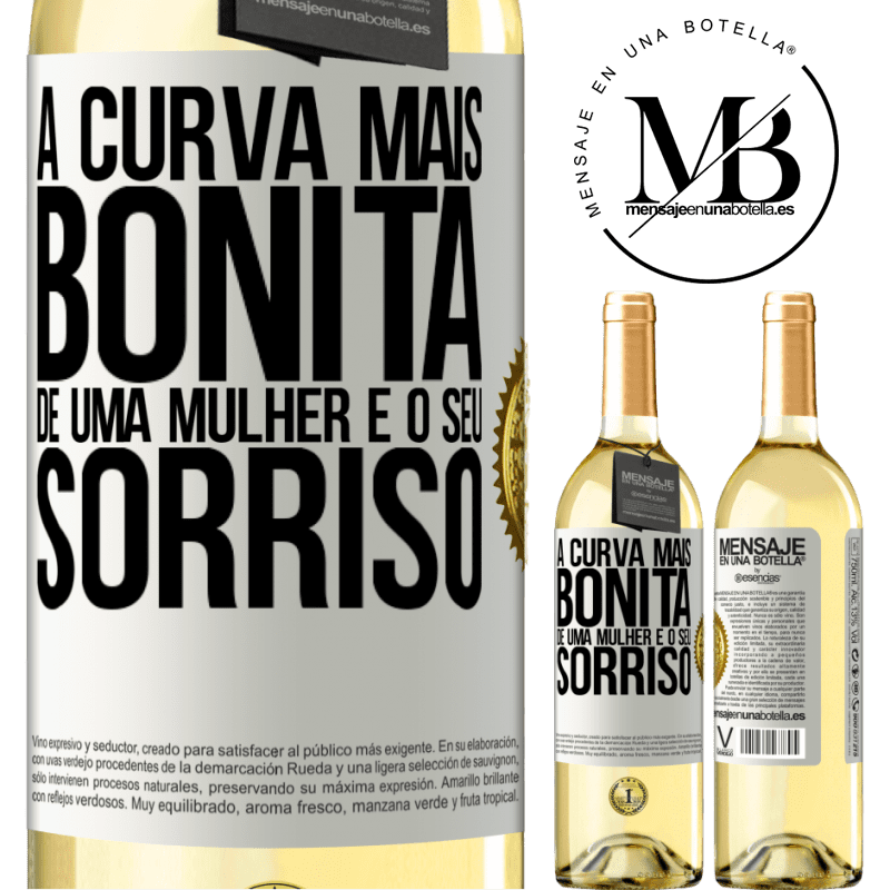 29,95 € Envio grátis | Vinho branco Edição WHITE A curva mais bonita de uma mulher é o seu sorriso Etiqueta Branca. Etiqueta personalizável Vinho jovem Colheita 2024 Verdejo