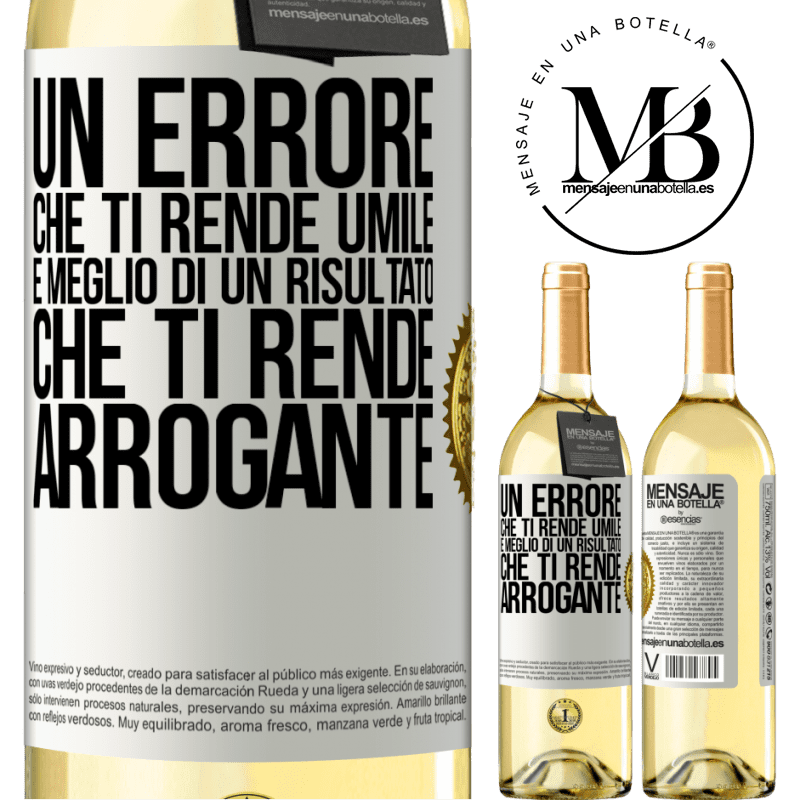 29,95 € Spedizione Gratuita | Vino bianco Edizione WHITE Un errore che ti rende umile è meglio di un risultato che ti rende arrogante Etichetta Bianca. Etichetta personalizzabile Vino giovane Raccogliere 2024 Verdejo