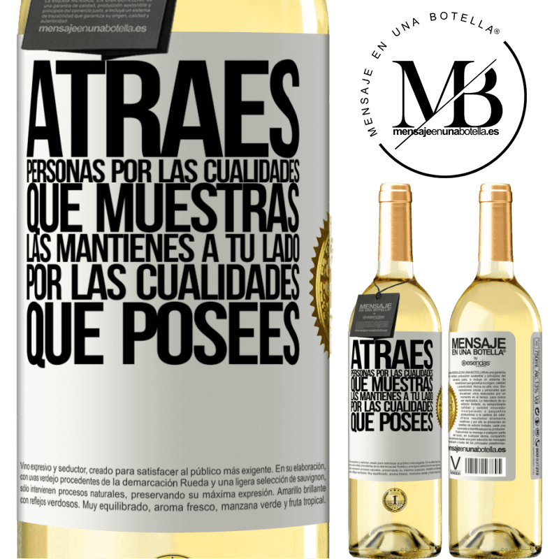 29,95 € Envoi gratuit | Vin blanc Édition WHITE Vous attirez les gens pour les qualités que vous montrez. Vous les gardez à vos côtés pour les qualités que vous possédez Étiquette Blanche. Étiquette personnalisable Vin jeune Récolte 2022 Verdejo