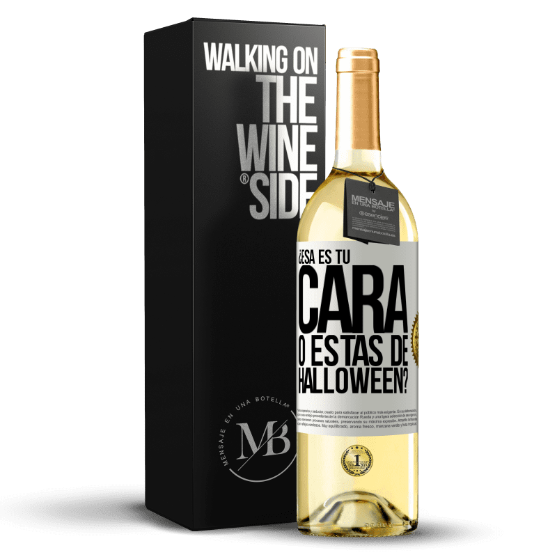 29,95 € Envío gratis | Vino Blanco Edición WHITE ¿Esa es tu cara o estás de Halloween? Etiqueta Blanca. Etiqueta personalizable Vino joven Cosecha 2024 Verdejo