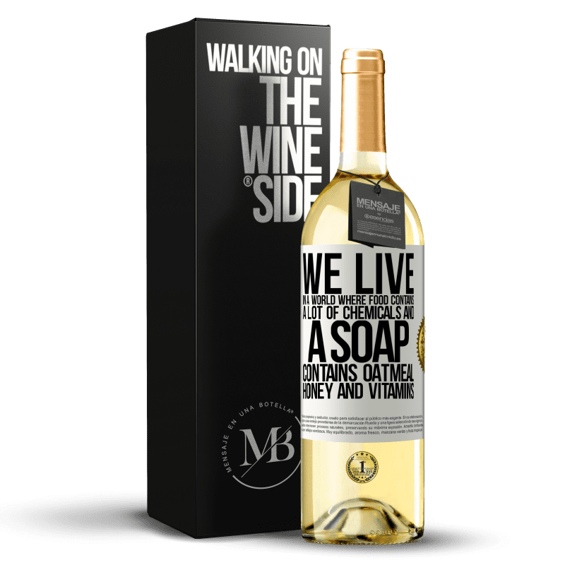 29,95 € Free Shipping | White Wine WHITE Edition We live in a world where food contains a lot of chemicals and a soap contains oatmeal, honey and vitamins White Label. Customizable label Young wine Harvest 2024 Verdejo