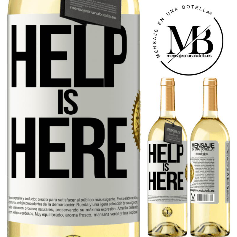 29,95 € Kostenloser Versand | Weißwein WHITE Ausgabe Help is Here Weißes Etikett. Anpassbares Etikett Junger Wein Ernte 2024 Verdejo
