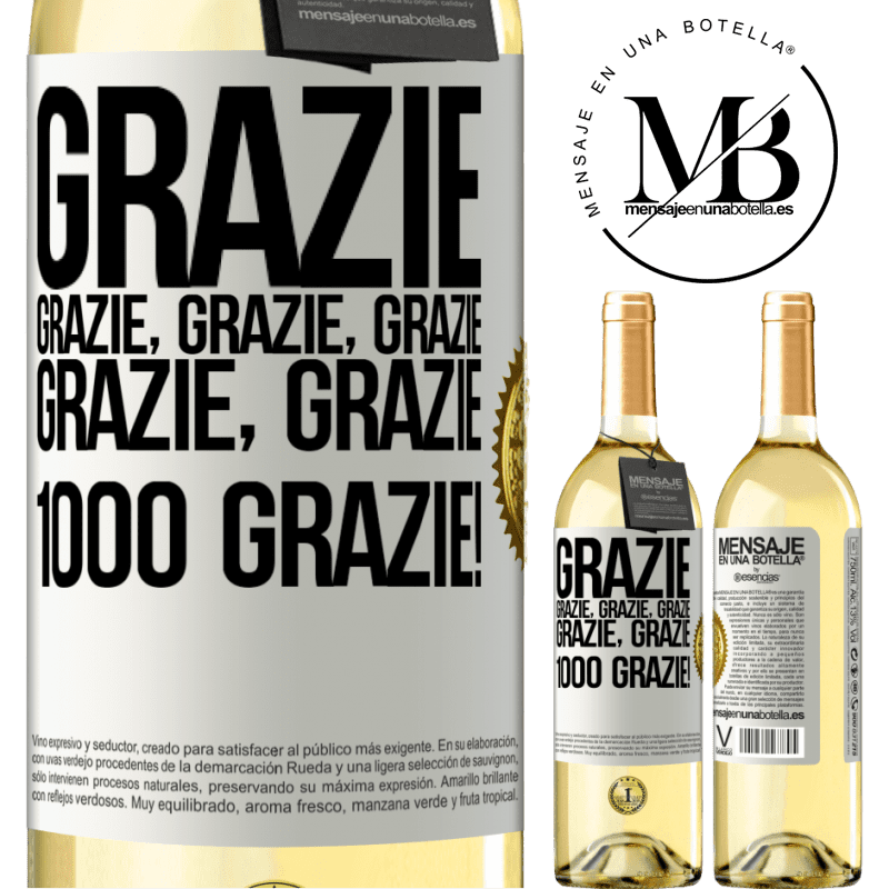 29,95 € Spedizione Gratuita | Vino bianco Edizione WHITE Grazie, grazie, grazie, grazie, grazie, grazie 1000 Grazie! Etichetta Bianca. Etichetta personalizzabile Vino giovane Raccogliere 2023 Verdejo