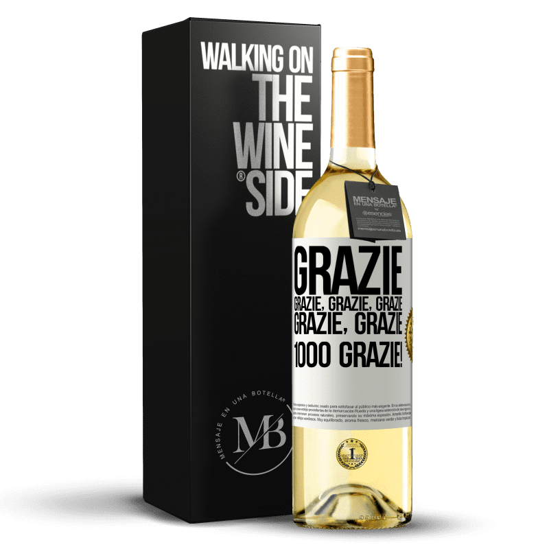 29,95 € Spedizione Gratuita | Vino bianco Edizione WHITE Grazie, grazie, grazie, grazie, grazie, grazie 1000 Grazie! Etichetta Bianca. Etichetta personalizzabile Vino giovane Raccogliere 2025 Verdejo