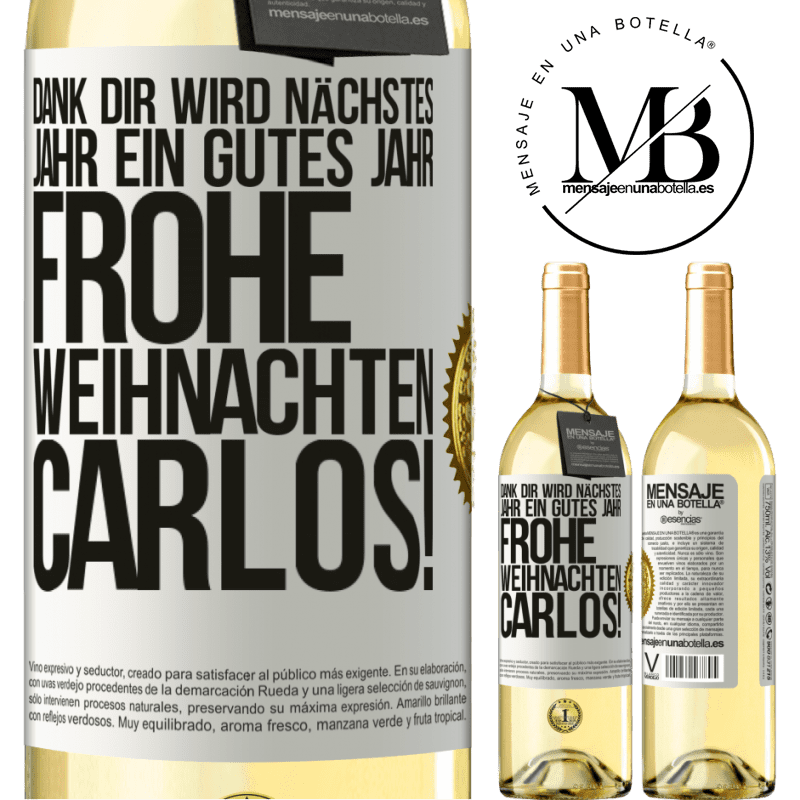 29,95 € Kostenloser Versand | Weißwein WHITE Ausgabe Dank dir wird nächstes Jahr ein gutes Jahr. Frohe Weihnachten Carlos! Weißes Etikett. Anpassbares Etikett Junger Wein Ernte 2023 Verdejo