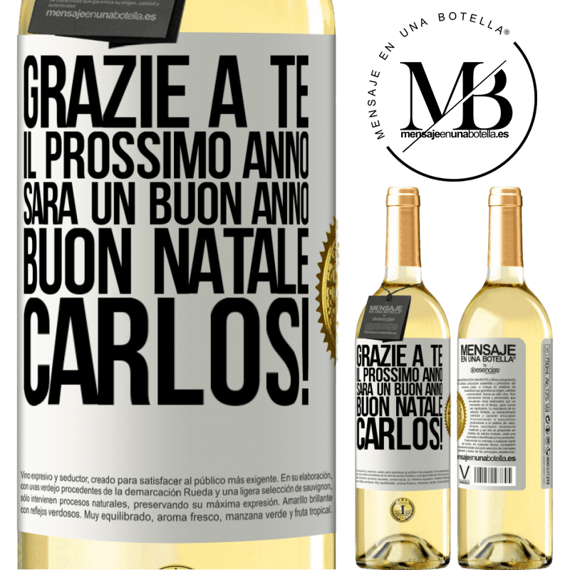 29,95 € Spedizione Gratuita | Vino bianco Edizione WHITE Grazie a te il prossimo anno sarà un buon anno. Buon Natale, Carlos! Etichetta Bianca. Etichetta personalizzabile Vino giovane Raccogliere 2023 Verdejo