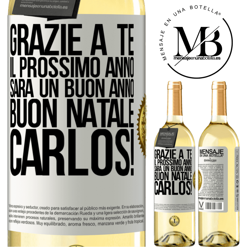 29,95 € Spedizione Gratuita | Vino bianco Edizione WHITE Grazie a te il prossimo anno sarà un buon anno. Buon Natale, Carlos! Etichetta Bianca. Etichetta personalizzabile Vino giovane Raccogliere 2025 Verdejo