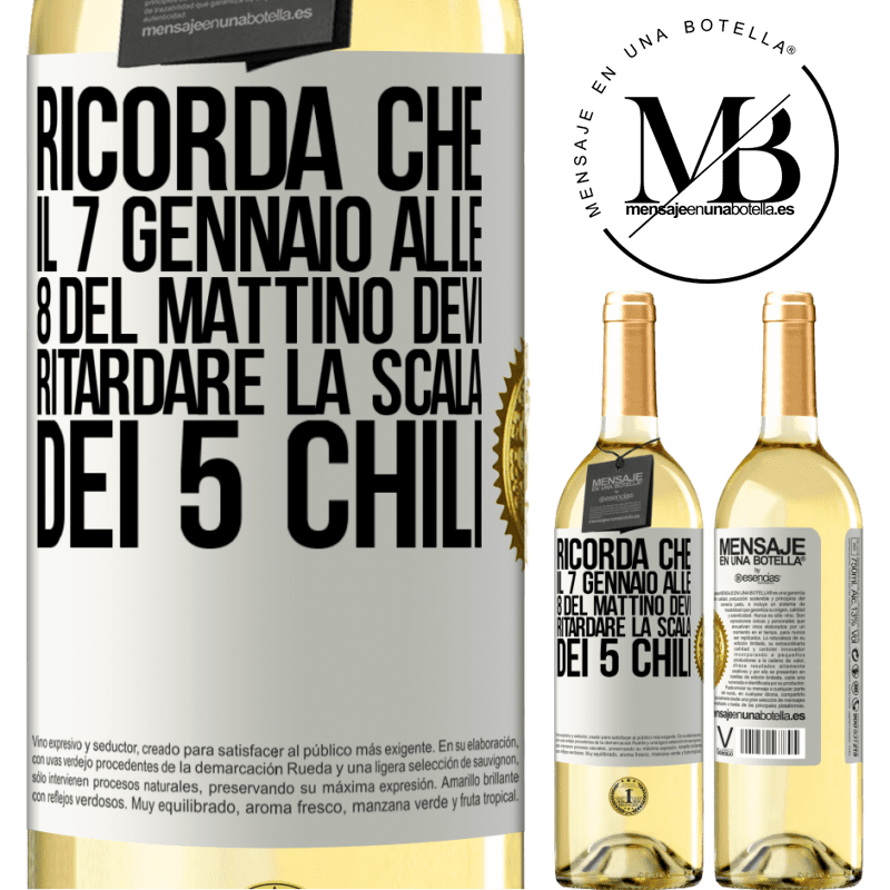 29,95 € Spedizione Gratuita | Vino bianco Edizione WHITE Ricorda che il 7 gennaio alle 8 del mattino devi ritardare la scala dei 5 chili Etichetta Bianca. Etichetta personalizzabile Vino giovane Raccogliere 2025 Verdejo