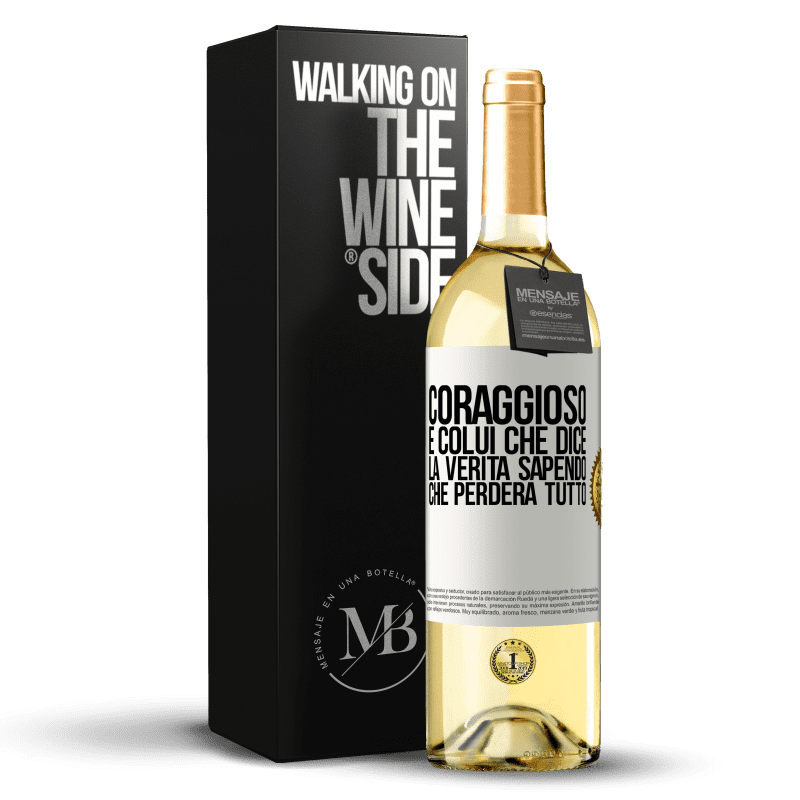 29,95 € Spedizione Gratuita | Vino bianco Edizione WHITE Coraggioso è colui che dice la verità sapendo che perderà tutto Etichetta Bianca. Etichetta personalizzabile Vino giovane Raccogliere 2024 Verdejo