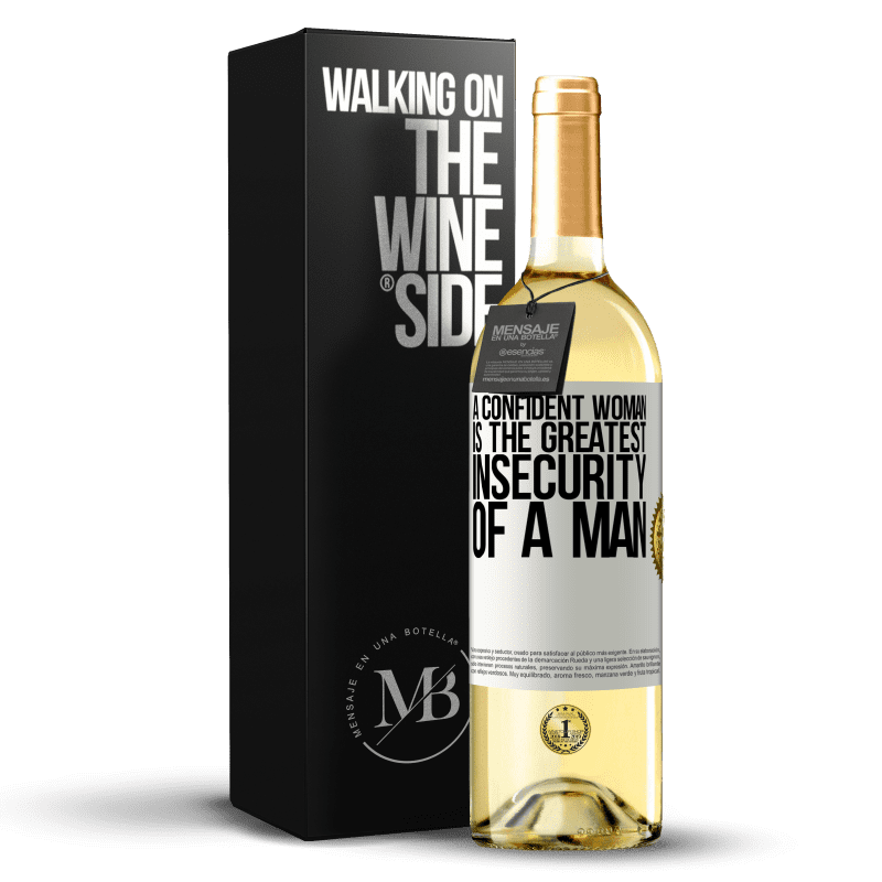 29,95 € Free Shipping | White Wine WHITE Edition A confident woman is the greatest insecurity of a man White Label. Customizable label Young wine Harvest 2023 Verdejo
