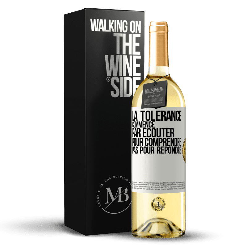 29,95 € Envoi gratuit | Vin blanc Édition WHITE La tolérance commence par écouter pour comprendre, pas pour répondre Étiquette Blanche. Étiquette personnalisable Vin jeune Récolte 2024 Verdejo