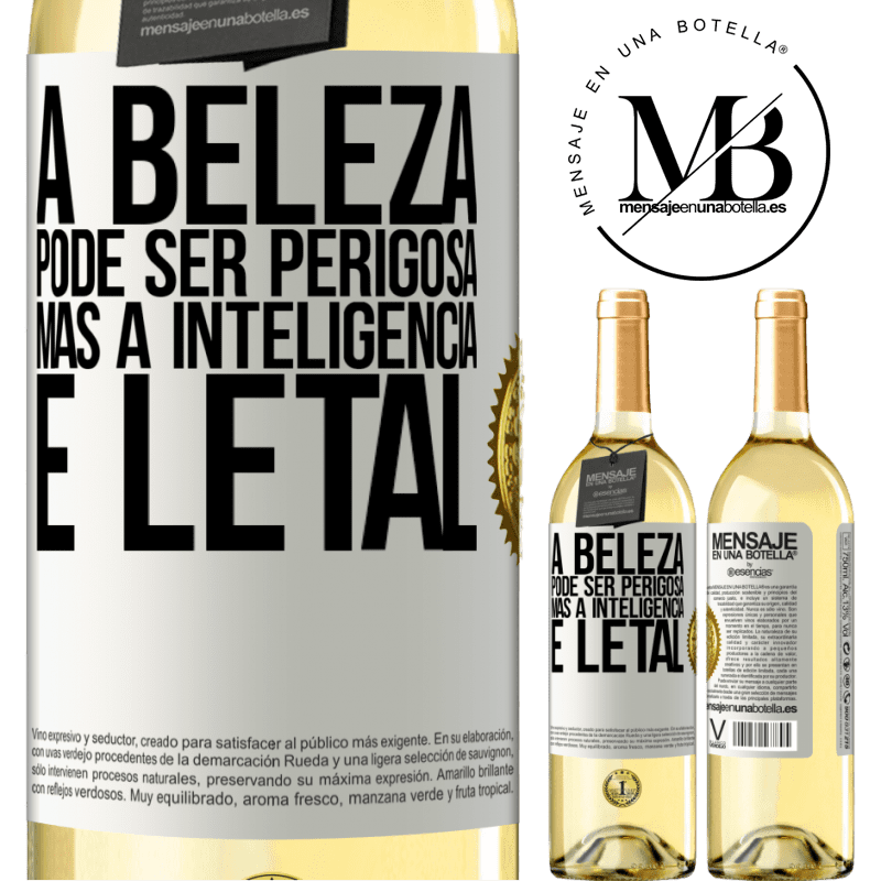 29,95 € Envio grátis | Vinho branco Edição WHITE A beleza pode ser perigosa, mas a inteligência é letal Etiqueta Branca. Etiqueta personalizável Vinho jovem Colheita 2024 Verdejo