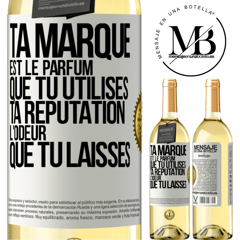 29,95 € Envoi gratuit | Vin blanc Édition WHITE Ta marque est le parfum que tu utilises. Ta réputation l'odeur que tu laisses Étiquette Blanche. Étiquette personnalisable Vin jeune Récolte 2025 Verdejo
