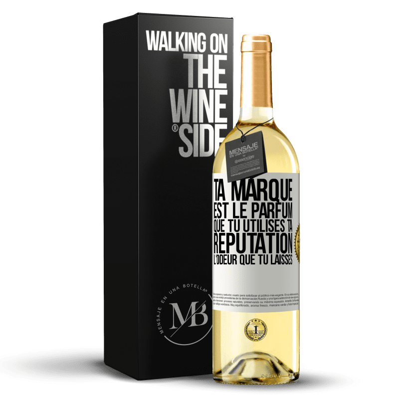 29,95 € Envoi gratuit | Vin blanc Édition WHITE Ta marque est le parfum que tu utilises. Ta réputation l'odeur que tu laisses Étiquette Blanche. Étiquette personnalisable Vin jeune Récolte 2024 Verdejo