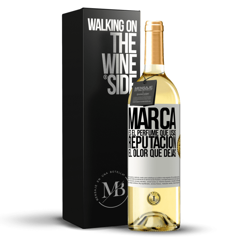 29,95 € Envío gratis | Vino Blanco Edición WHITE Marca es el perfume que usas. Reputación, el olor que dejas Etiqueta Blanca. Etiqueta personalizable Vino joven Cosecha 2024 Verdejo