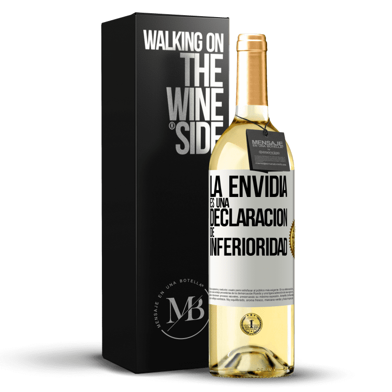 29,95 € Envío gratis | Vino Blanco Edición WHITE La envidia es una declaración de inferioridad Etiqueta Blanca. Etiqueta personalizable Vino joven Cosecha 2024 Verdejo