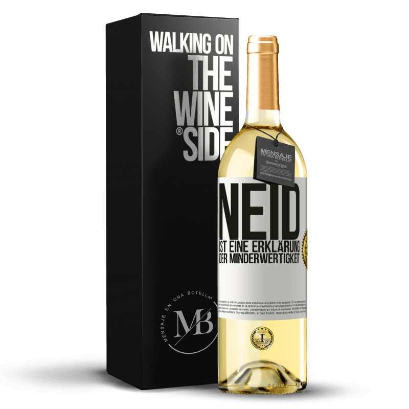 29,95 € Kostenloser Versand | Weißwein WHITE Ausgabe Neid ist eine Erklärung der Minderwertigkeit Weißes Etikett. Anpassbares Etikett Junger Wein Ernte 2023 Verdejo