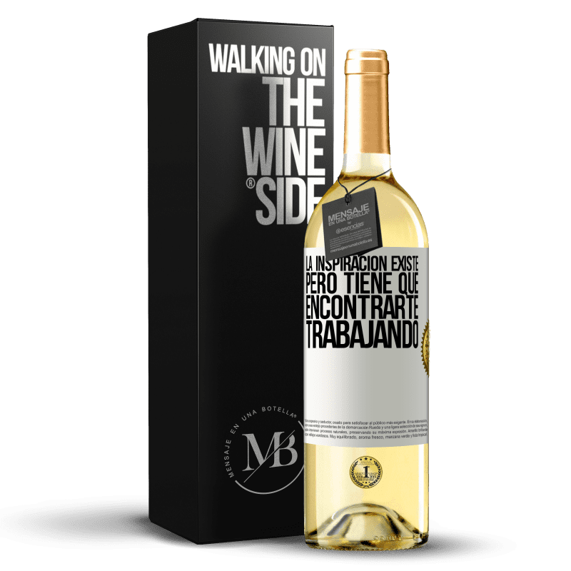 29,95 € Envío gratis | Vino Blanco Edición WHITE La inspiración existe, pero tiene que encontrarte trabajando Etiqueta Blanca. Etiqueta personalizable Vino joven Cosecha 2023 Verdejo