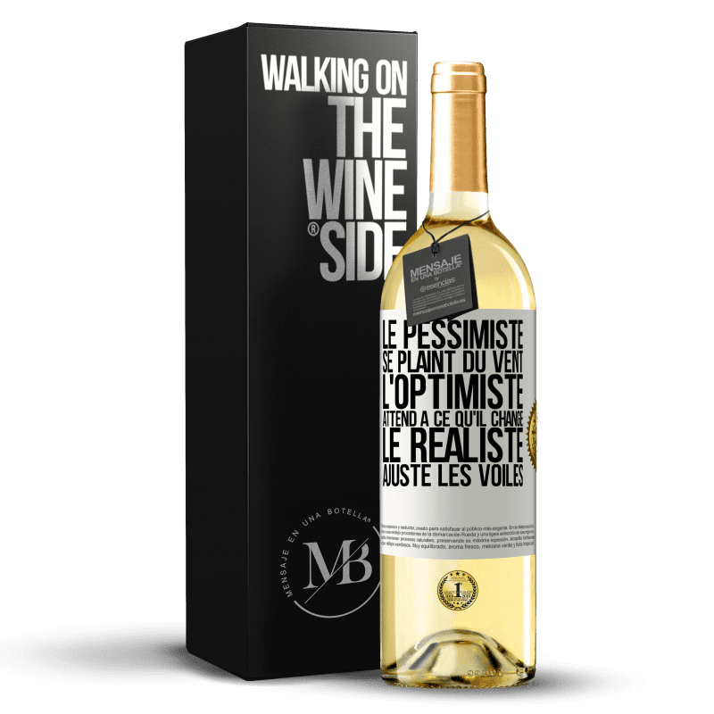 29,95 € Envoi gratuit | Vin blanc Édition WHITE Le pessimiste se plaint du vent, l'optimiste attend à ce qu'il change, le réaliste ajuste les voiles Étiquette Blanche. Étiquette personnalisable Vin jeune Récolte 2024 Verdejo