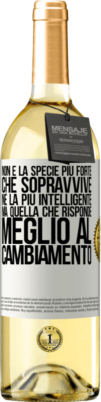29,95 € | Vino bianco Edizione WHITE Non è la specie più forte che sopravvive, né la più intelligente, ma quella che risponde meglio al cambiamento Etichetta Bianca. Etichetta personalizzabile Vino giovane Raccogliere 2025 Verdejo