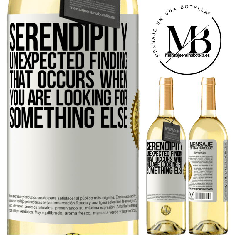 29,95 € Free Shipping | White Wine WHITE Edition Serendipity Unexpected finding that occurs when you are looking for something else White Label. Customizable label Young wine Harvest 2022 Verdejo