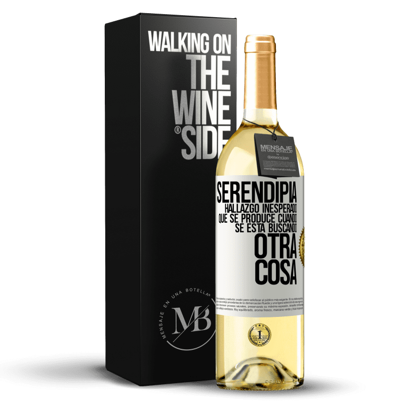 29,95 € Envío gratis | Vino Blanco Edición WHITE Serendipia. Hallazgo inesperado que se produce cuando se está buscando otra cosa Etiqueta Blanca. Etiqueta personalizable Vino joven Cosecha 2025 Verdejo