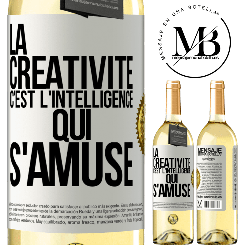 29,95 € Envoi gratuit | Vin blanc Édition WHITE La créativité c'est l'intelligence qui s'amuse Étiquette Blanche. Étiquette personnalisable Vin jeune Récolte 2023 Verdejo