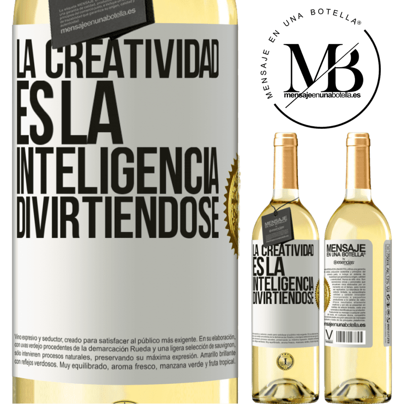 29,95 € Envío gratis | Vino Blanco Edición WHITE La creatividad es la inteligencia divirtiéndose Etiqueta Blanca. Etiqueta personalizable Vino joven Cosecha 2023 Verdejo