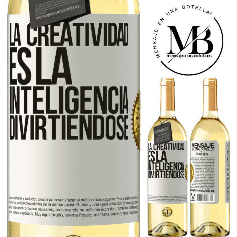 29,95 € Envío gratis | Vino Blanco Edición WHITE La creatividad es la inteligencia divirtiéndose Etiqueta Blanca. Etiqueta personalizable Vino joven Cosecha 2025 Verdejo