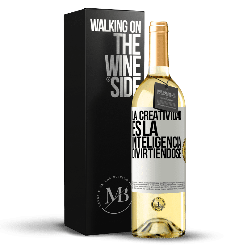 29,95 € Envío gratis | Vino Blanco Edición WHITE La creatividad es la inteligencia divirtiéndose Etiqueta Blanca. Etiqueta personalizable Vino joven Cosecha 2024 Verdejo