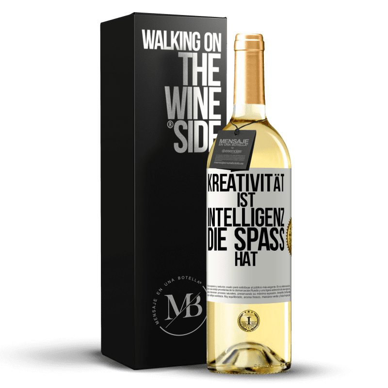 29,95 € Kostenloser Versand | Weißwein WHITE Ausgabe Kreativität ist Intelligenz, die Spaß hat Weißes Etikett. Anpassbares Etikett Junger Wein Ernte 2023 Verdejo