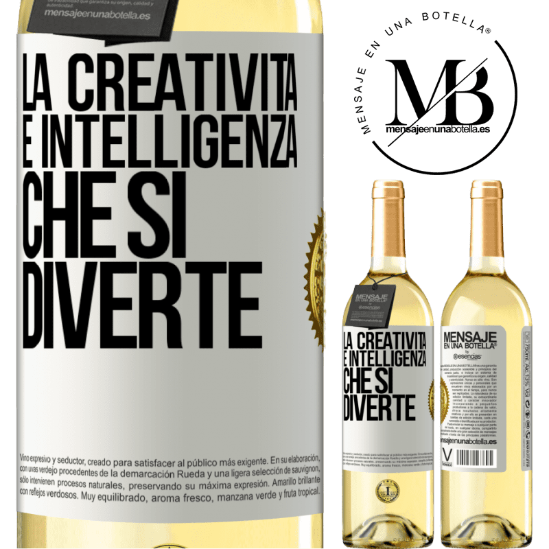 29,95 € Spedizione Gratuita | Vino bianco Edizione WHITE La creatività è intelligenza che si diverte Etichetta Bianca. Etichetta personalizzabile Vino giovane Raccogliere 2025 Verdejo