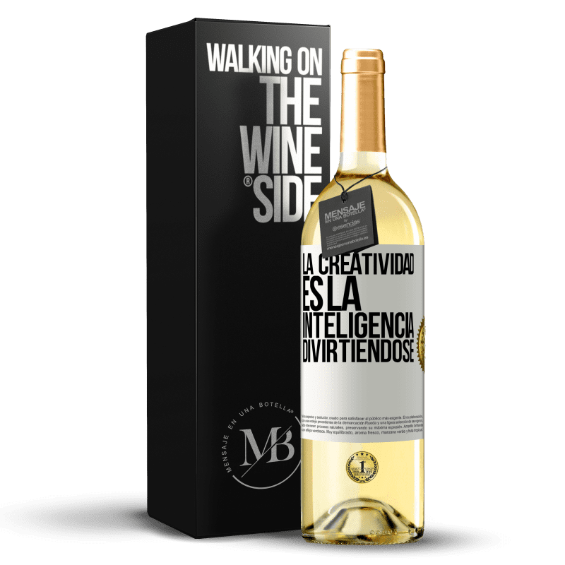 29,95 € Envío gratis | Vino Blanco Edición WHITE La creatividad es la inteligencia divirtiéndose Etiqueta Blanca. Etiqueta personalizable Vino joven Cosecha 2024 Verdejo