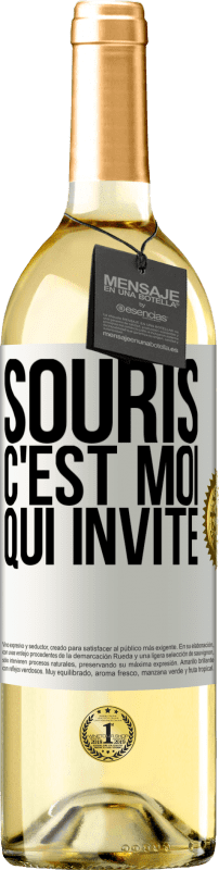 Envoi gratuit | Vin blanc Édition WHITE Souris, c'est moi qui invite Étiquette Blanche. Étiquette personnalisable Vin jeune Récolte 2023 Verdejo