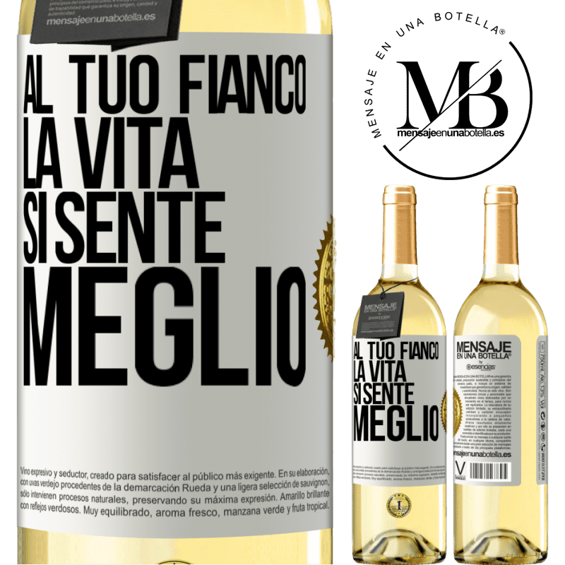 29,95 € Spedizione Gratuita | Vino bianco Edizione WHITE Al tuo fianco la vita si sente meglio Etichetta Bianca. Etichetta personalizzabile Vino giovane Raccogliere 2025 Verdejo