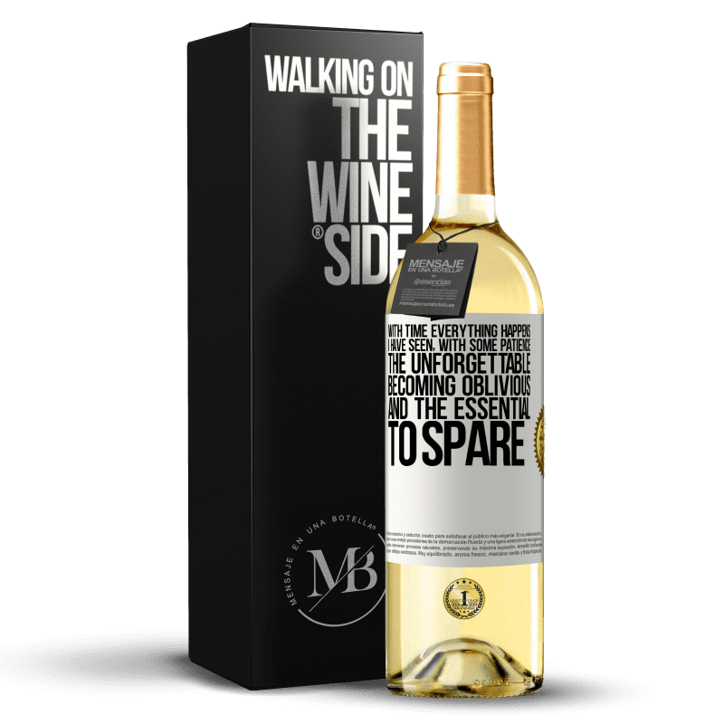 29,95 € Free Shipping | White Wine WHITE Edition With time everything happens. I have seen, with some patience, the unforgettable becoming oblivious, and the essential to White Label. Customizable label Young wine Harvest 2023 Verdejo