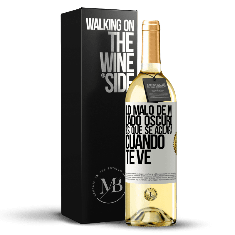 29,95 € Envío gratis | Vino Blanco Edición WHITE Lo malo de mi lado oscuro es que se aclara cuando te ve Etiqueta Blanca. Etiqueta personalizable Vino joven Cosecha 2024 Verdejo