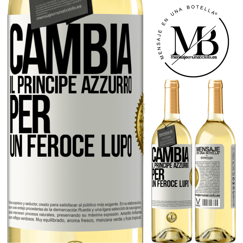 29,95 € Spedizione Gratuita | Vino bianco Edizione WHITE Cambia il principe azzurro per un feroce lupo Etichetta Bianca. Etichetta personalizzabile Vino giovane Raccogliere 2024 Verdejo