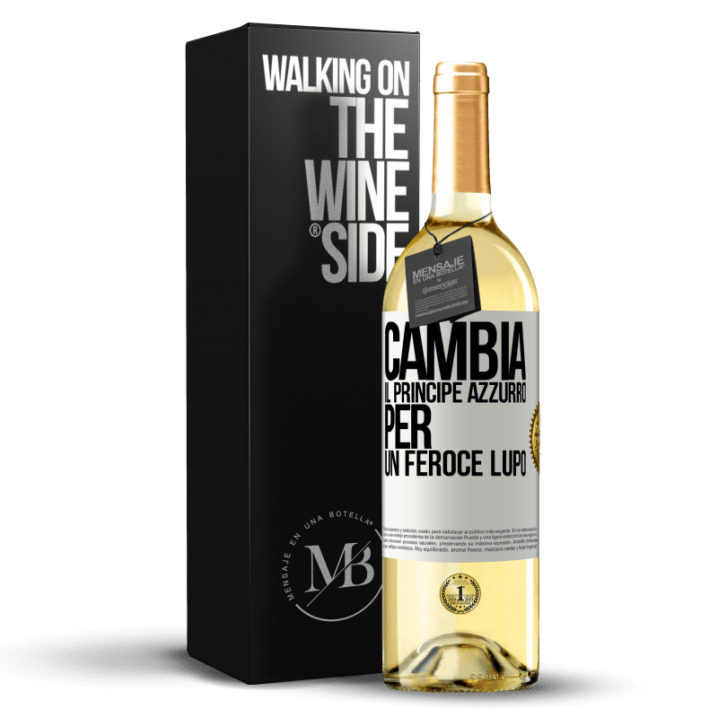 29,95 € Spedizione Gratuita | Vino bianco Edizione WHITE Cambia il principe azzurro per un feroce lupo Etichetta Bianca. Etichetta personalizzabile Vino giovane Raccogliere 2024 Verdejo