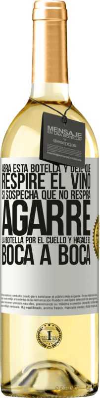 29,95 € | Vino Blanco Edición WHITE Abra esta botella y deje que respire el vino. Si sospecha que no respira, agarre la botella por el cuello y hágale el boca a Etiqueta Blanca. Etiqueta personalizable Vino joven Cosecha 2023 Verdejo