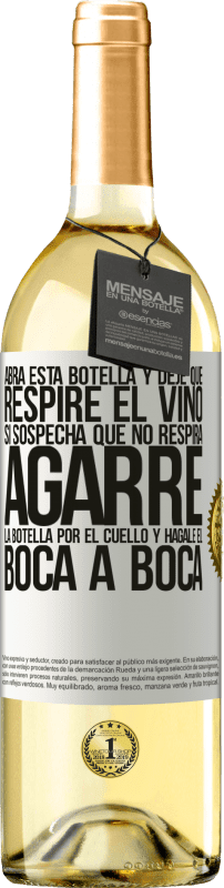 29,95 € Envío gratis | Vino Blanco Edición WHITE Abra esta botella y deje que respire el vino. Si sospecha que no respira, agarre la botella por el cuello y hágale el boca a Etiqueta Blanca. Etiqueta personalizable Vino joven Cosecha 2024 Verdejo