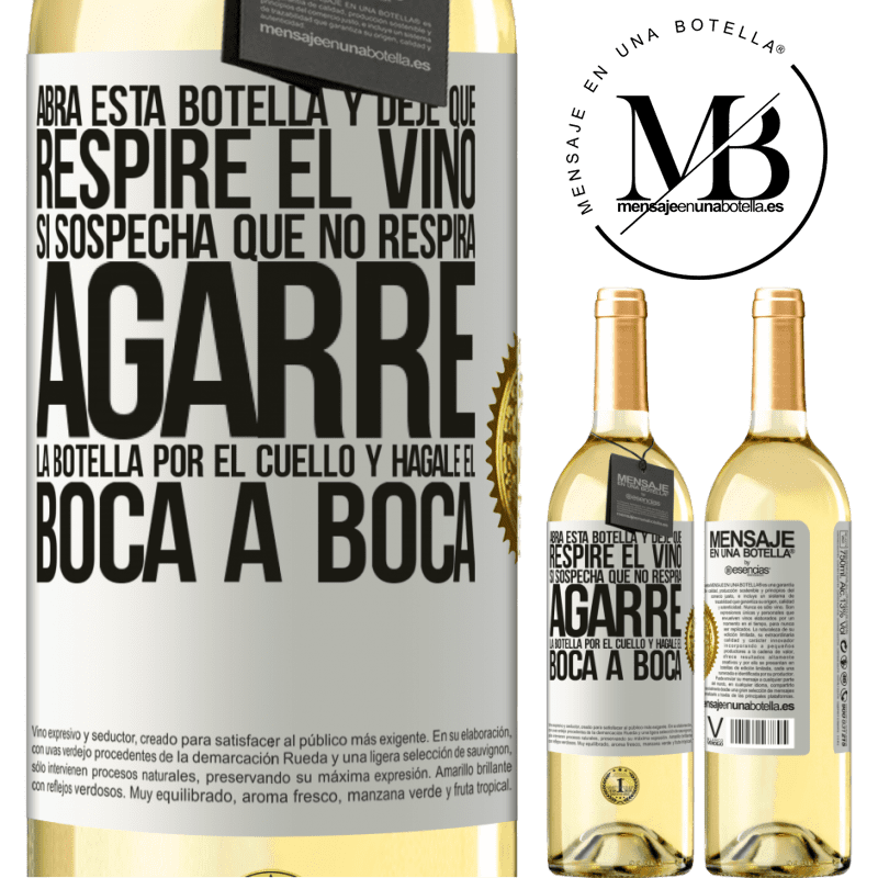 29,95 € Envío gratis | Vino Blanco Edición WHITE Abra esta botella y deje que respire el vino. Si sospecha que no respira, agarre la botella por el cuello y hágale el boca a Etiqueta Blanca. Etiqueta personalizable Vino joven Cosecha 2023 Verdejo