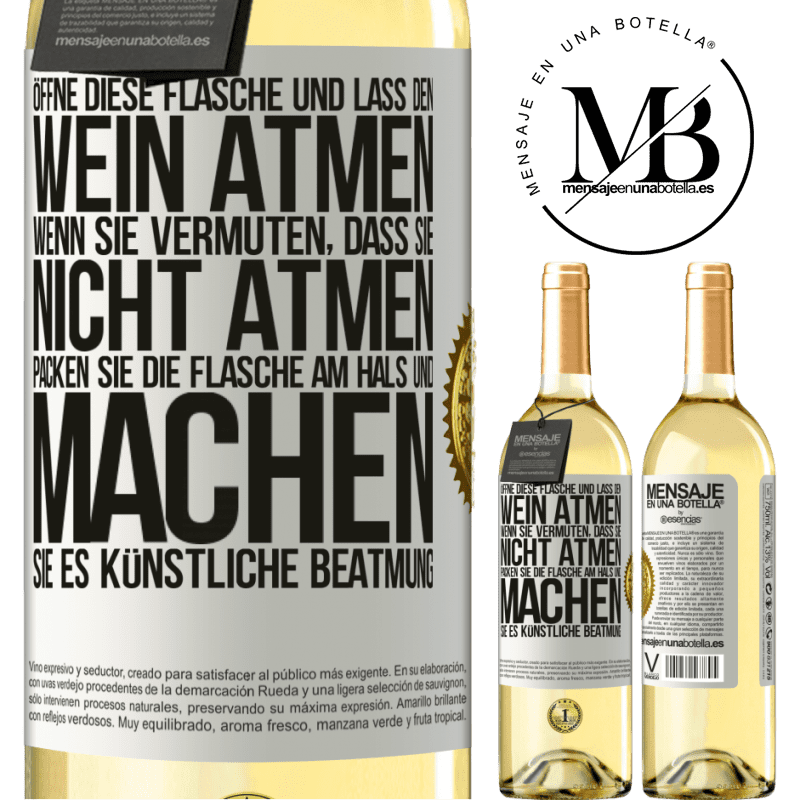 29,95 € Kostenloser Versand | Weißwein WHITE Ausgabe Öffnen Sie diese Flasche und lassen Sie den Wein atmen. Wenn Sie vermuten, dass er nicht atmet, packen Sie die Flasche am Hals u Weißes Etikett. Anpassbares Etikett Junger Wein Ernte 2023 Verdejo