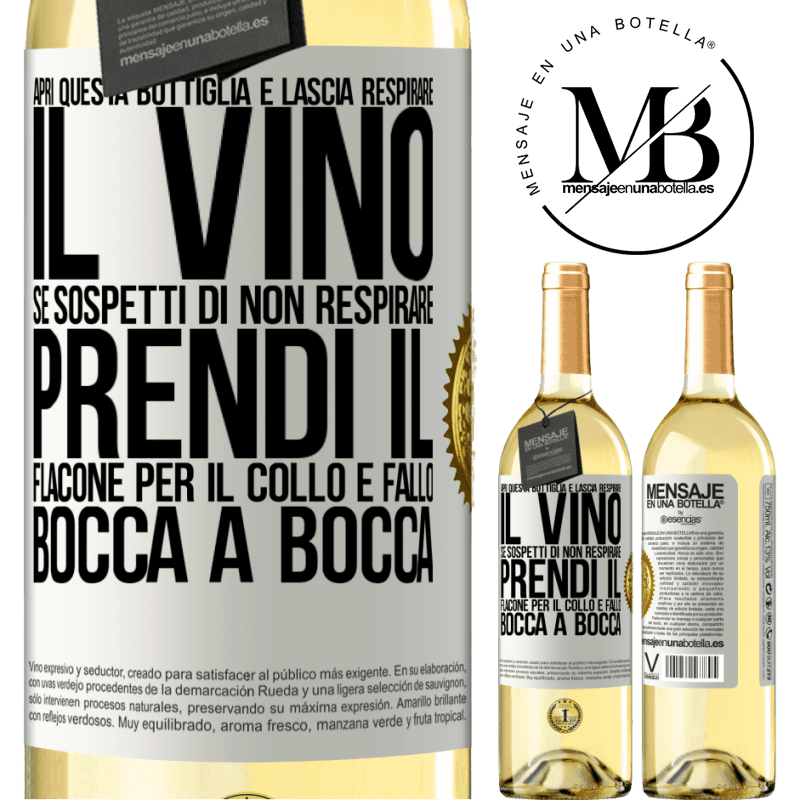 29,95 € Spedizione Gratuita | Vino bianco Edizione WHITE Apri questa bottiglia e lascia respirare il vino. Se sospetti di non respirare, prendi il flacone per il collo e fallo bocca Etichetta Bianca. Etichetta personalizzabile Vino giovane Raccogliere 2023 Verdejo