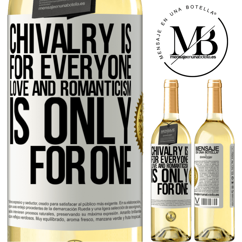 29,95 € Free Shipping | White Wine WHITE Edition Chivalry is for everyone. Love and romanticism is only for one White Label. Customizable label Young wine Harvest 2022 Verdejo