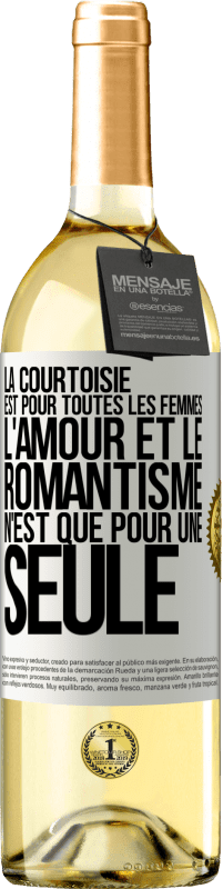 29,95 € | Vin blanc Édition WHITE La courtoisie est pour toutes les femmes. L'amour et le romantisme n'est que pour une seule Étiquette Blanche. Étiquette personnalisable Vin jeune Récolte 2024 Verdejo